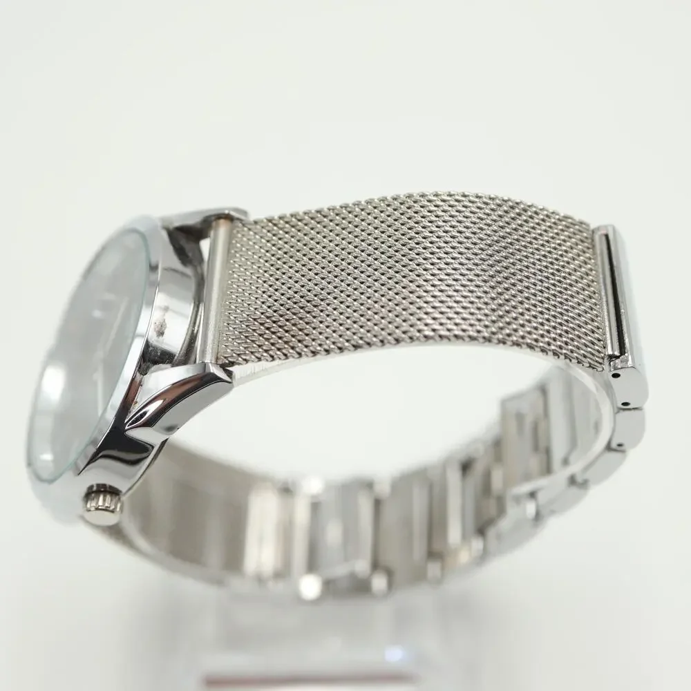 Kenneth Cole NY Mens 40mm Black Dial Watch Silver Tone Metal Mesh w New Battery